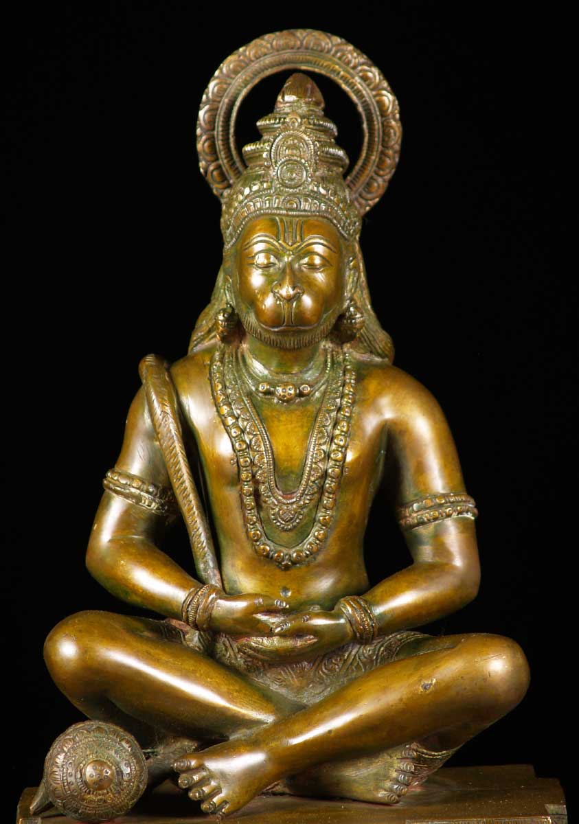 Brass Meditating Hanuman Statue 15"