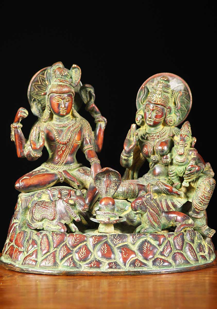 Brass Shiva Family on Mount Kailash 8"