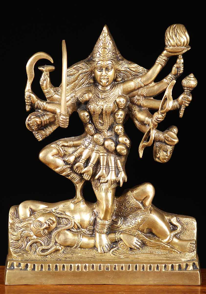 Brass Kali Statue on Siva's Corpse 12"