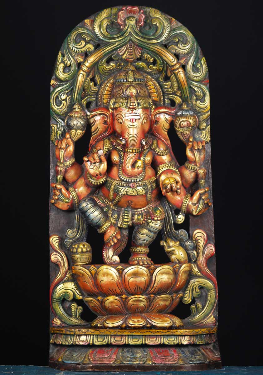 Wooden Dancing Ganesh with 6 Arms 36"