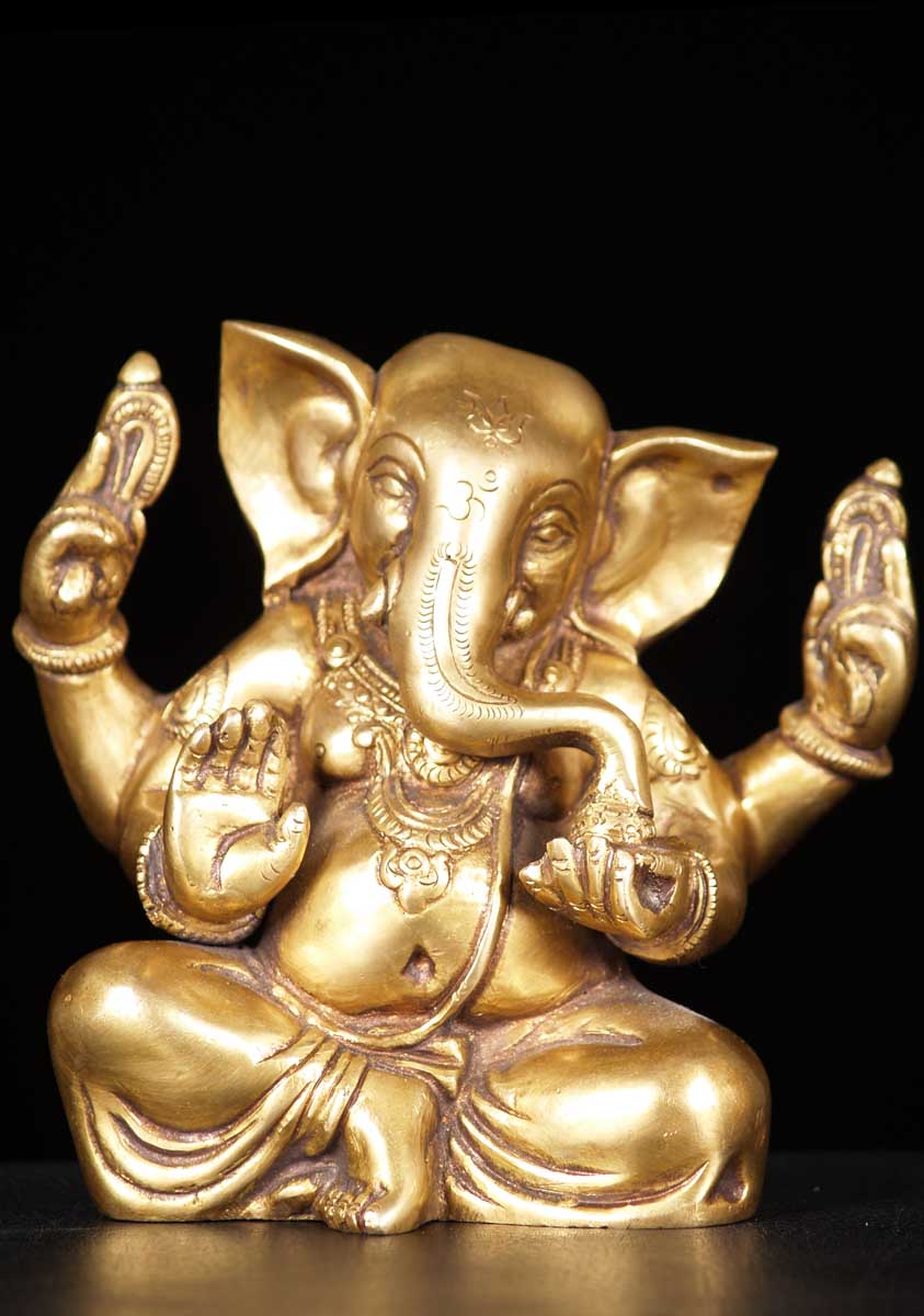 Brass Gold Abhaya Ganesh Statue 6"