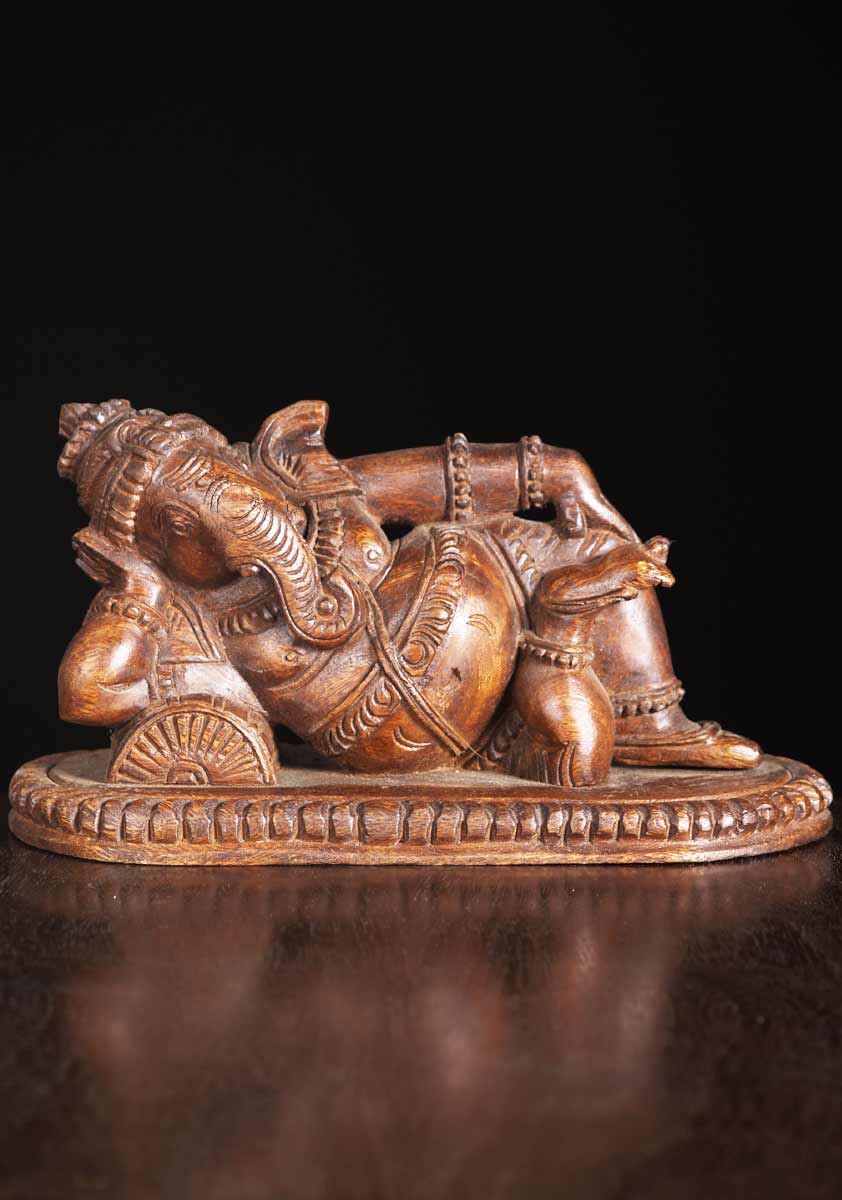 Small Wood Siana Ganesha Statue 10.5"