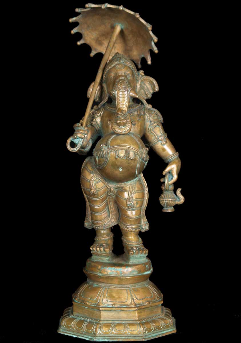 Bronze Umbrella Ganesh Statue 17"
