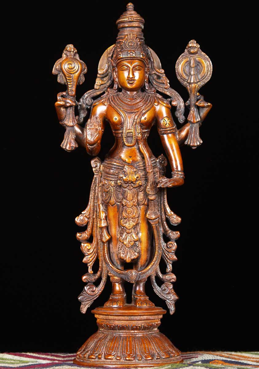 Brass Vishnu Holding & Discus 13"