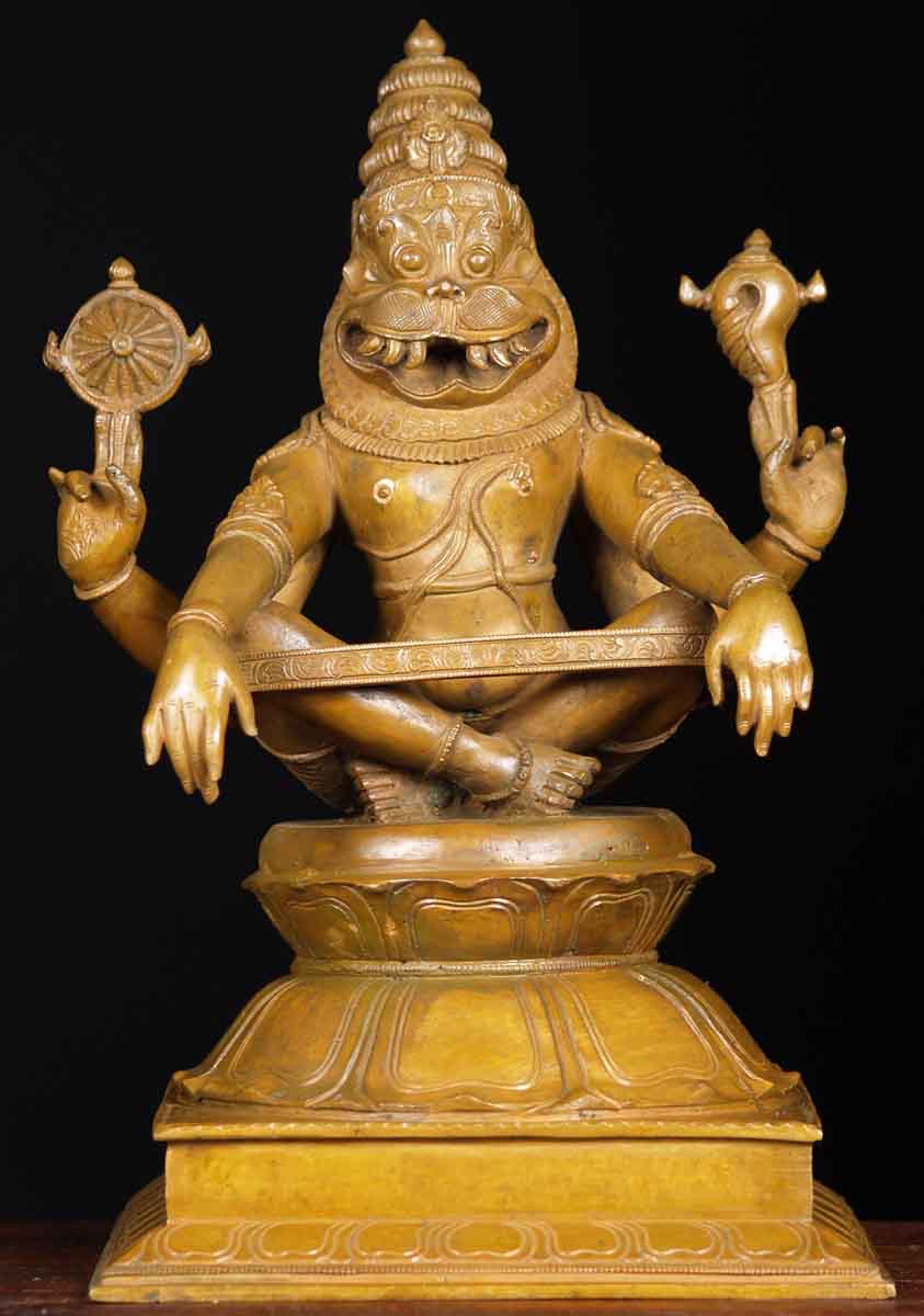 Bronze Yoga Narasimha Statue 15"