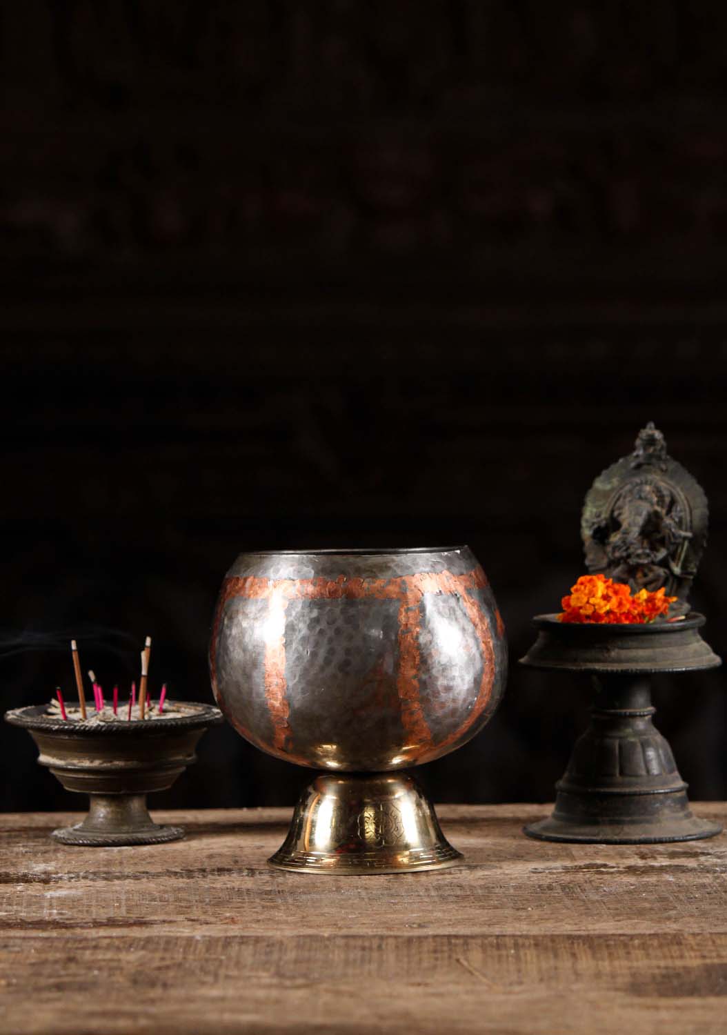 Copper Unique Alms Bowl for Buddhist Monk Hand Crafted in Bangkok 6"