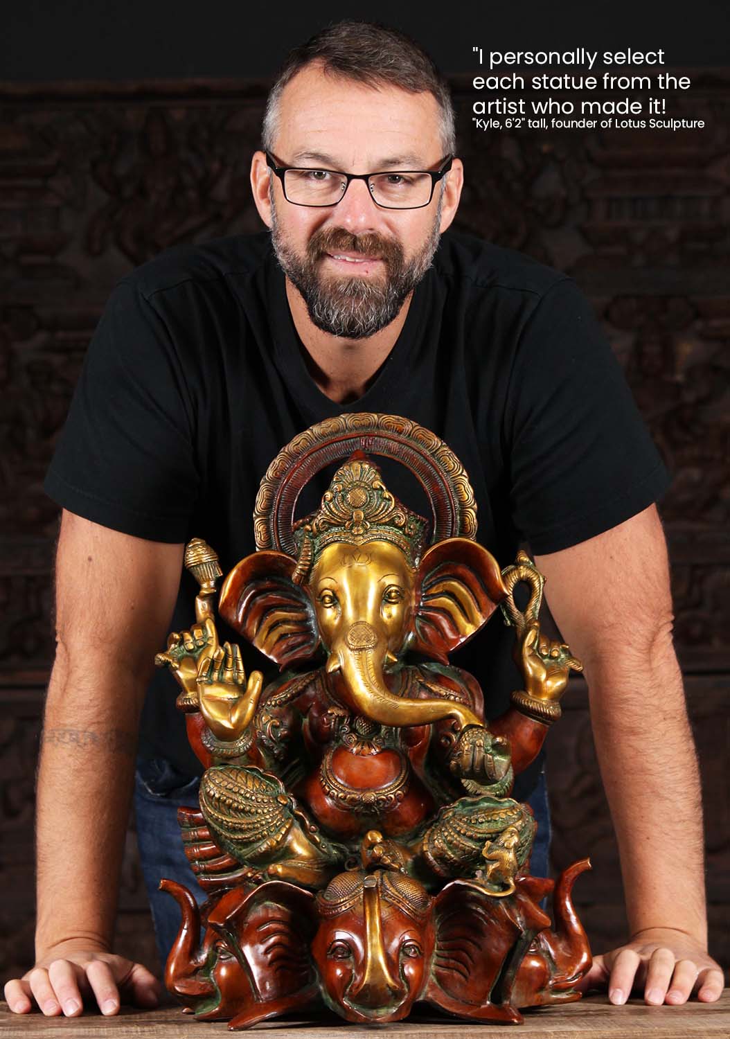 Brass Ganesh On Elephant Base Statue 20"