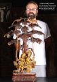 SOLD Gold & Copper Brass Radha Krishna in Loving Embrace Statue Seated on Swing  with Peacock 34"