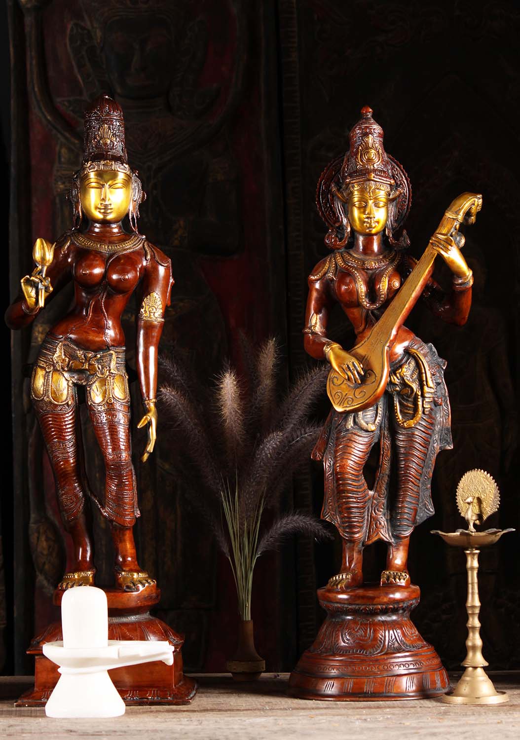 Brass Beautiful Parvati Statue Holding Lotus Flower a Symbol of Beauty, Prosperity, Fertility 2