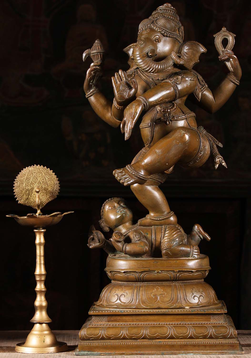 Bronze Ganesh Dancing Like His Father, Lord Nataraja On Apasmara the Dwarf Statue 21"