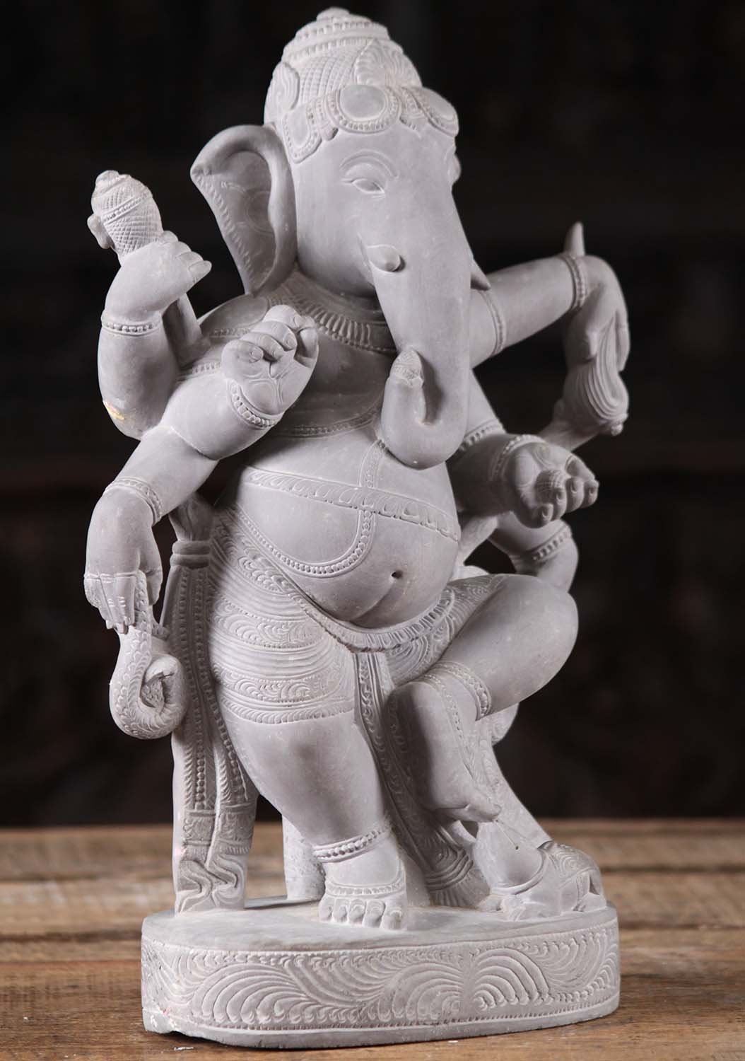 Dancing Ganesh With 6 Arms Cobra & Rat Statue 15"