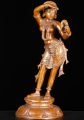 Brass Devi Statue with Her Hand Over Her Head Gazing Into a Mirror on Circular Lotus Base 14"
