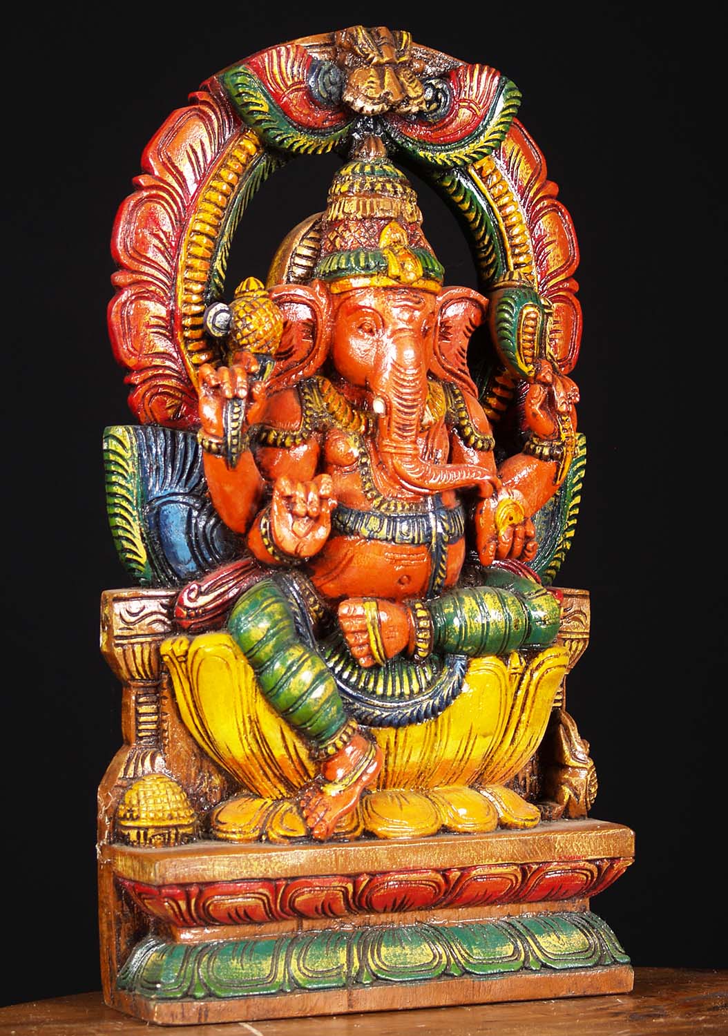 Wooden Ganesh Statue with Mahakala Arch 18"