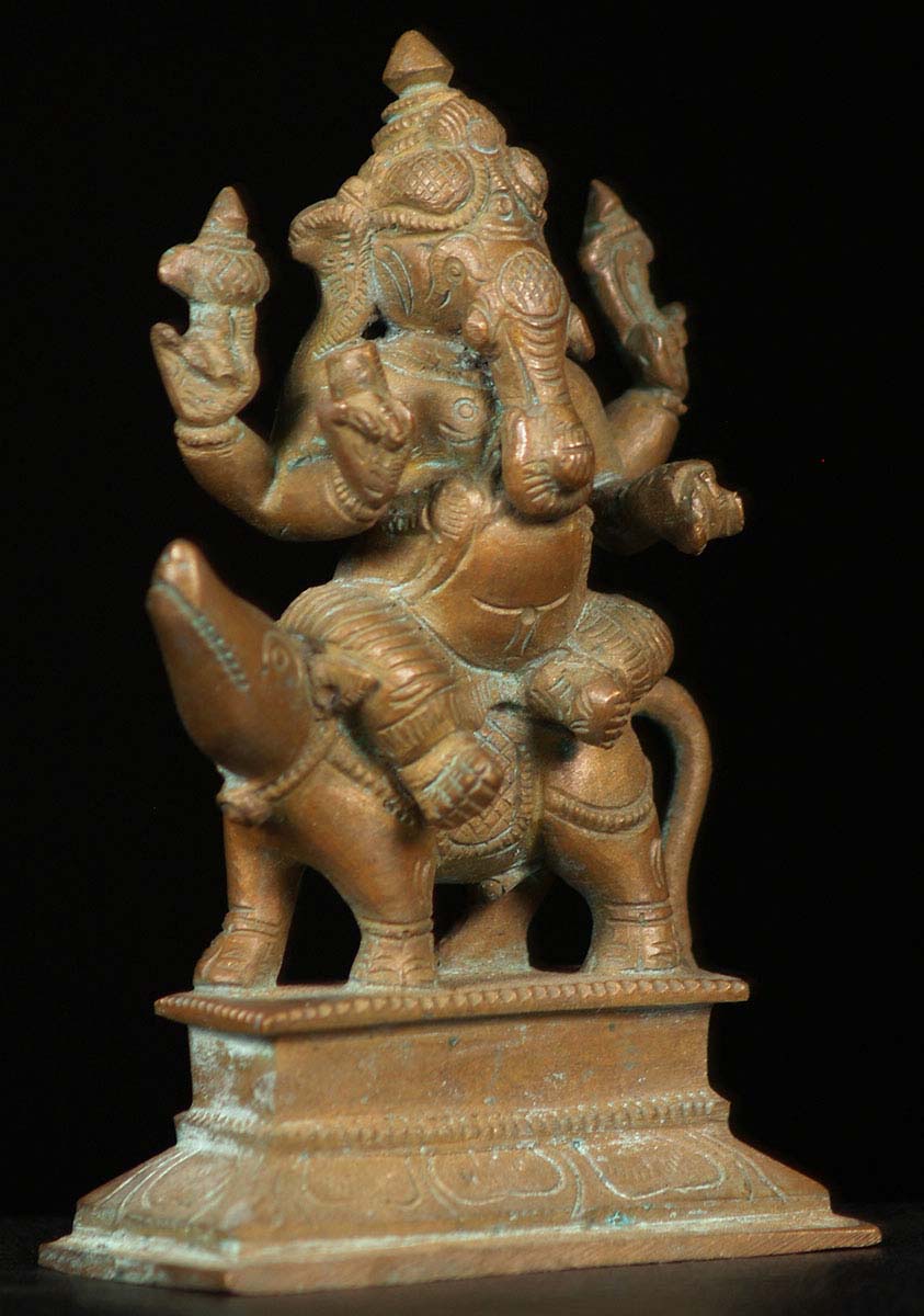Bronze Ganesha Seated On Rat Mooshika 5"
