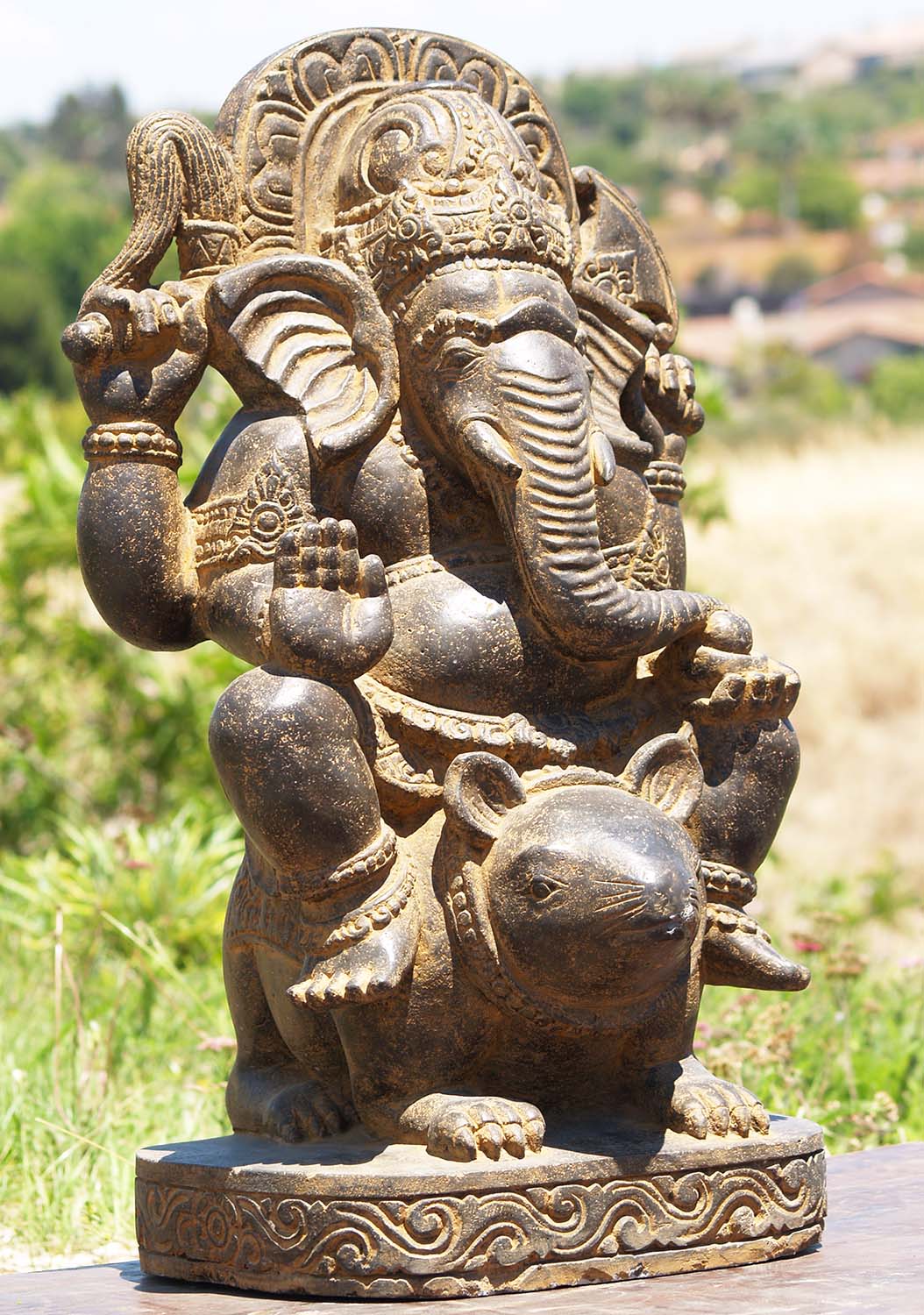Stone Ganesh Seated On His Vehicle the Rat 30"