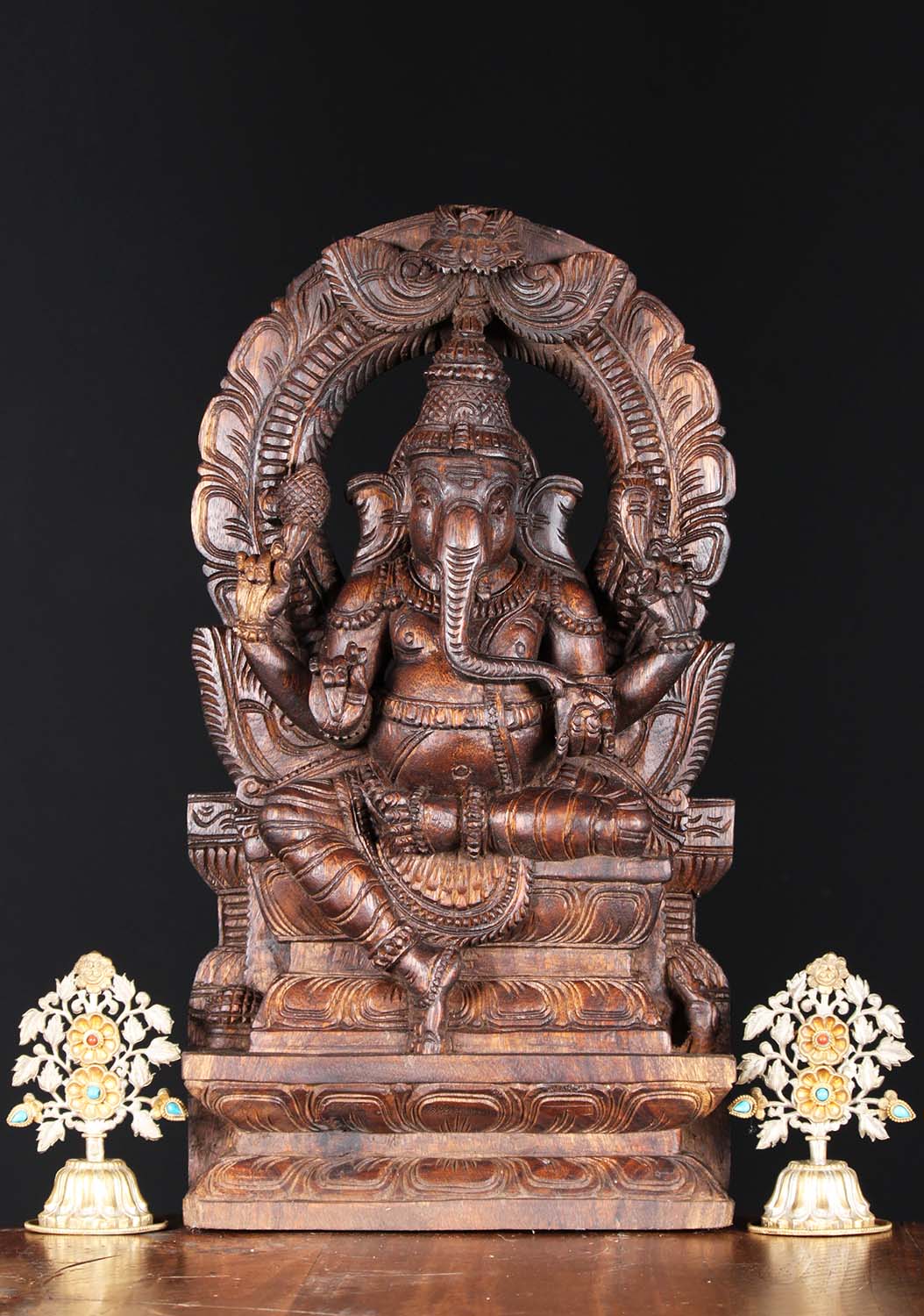 Wooden Ganesh Carving with Arch 18"