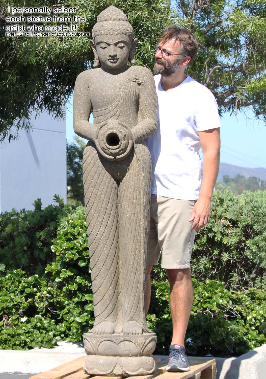 Large Standing Buddha Holding Jug Fountain 78"