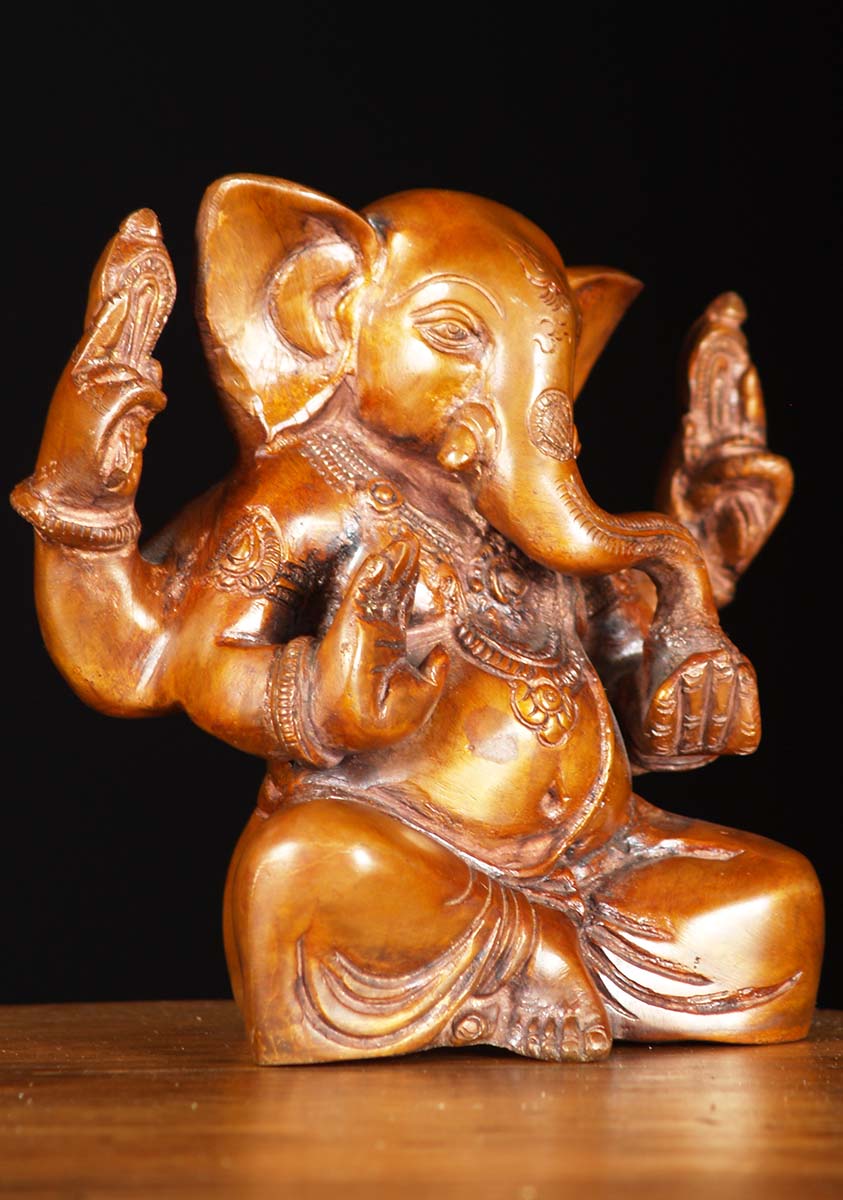 Brass Small Bald Ganesh 6"