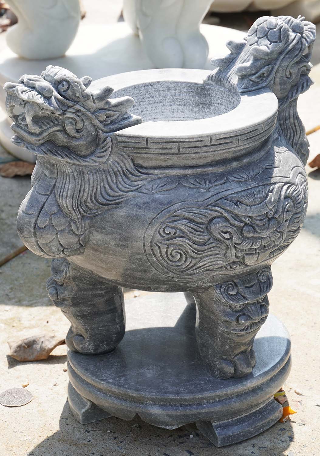 Grey Marble Buddhist Temple Incense Urn 23"