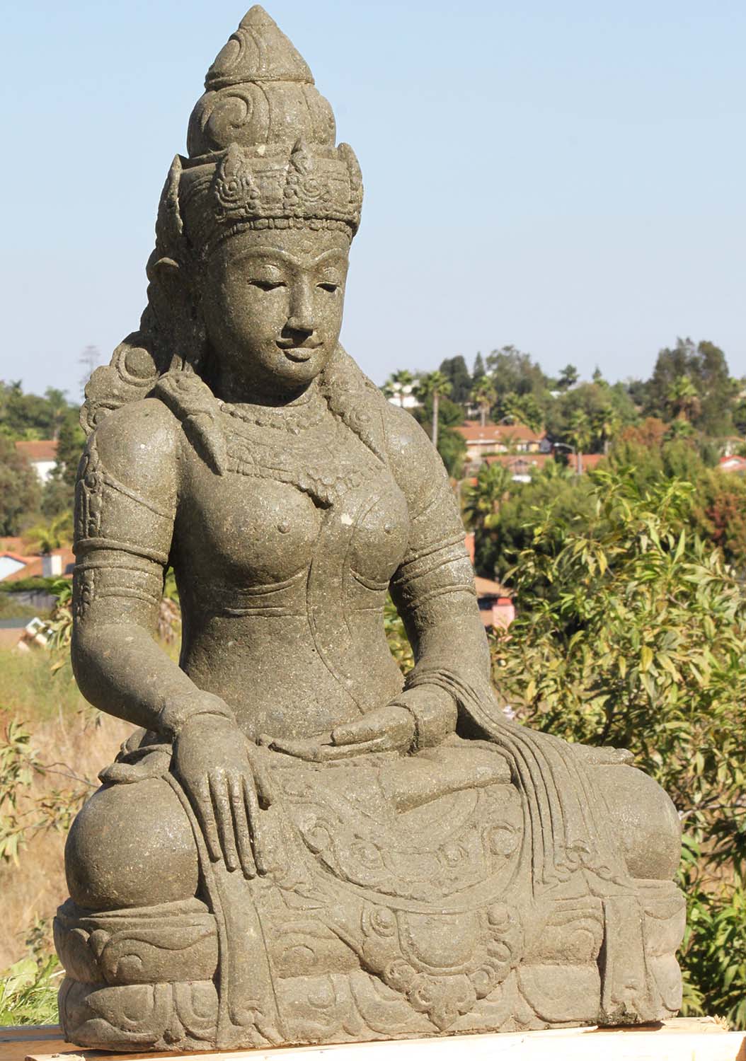 Stone Devi Tara Earth Touching Statue 39"