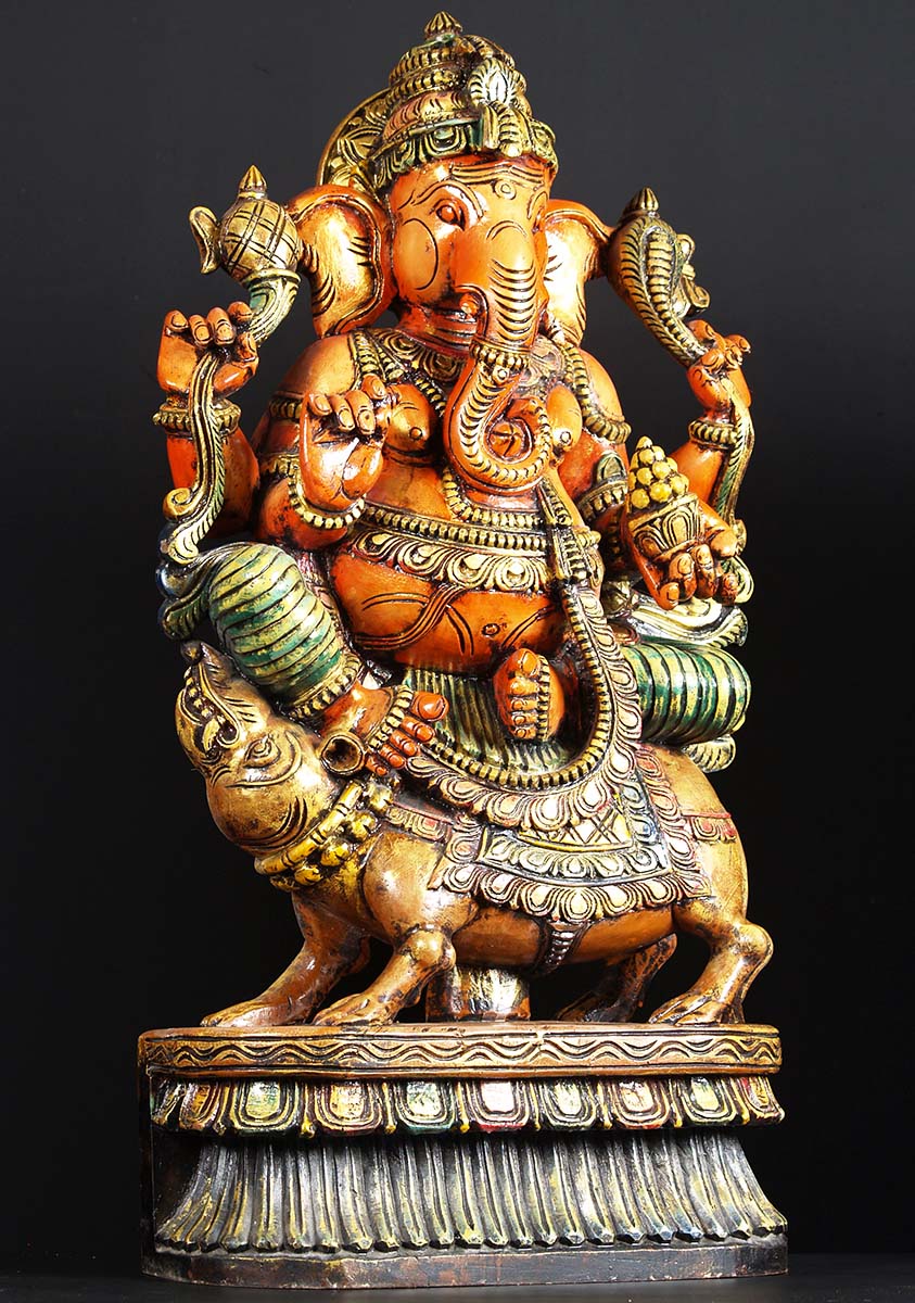Wood Colored Ganesh on Rat 36"