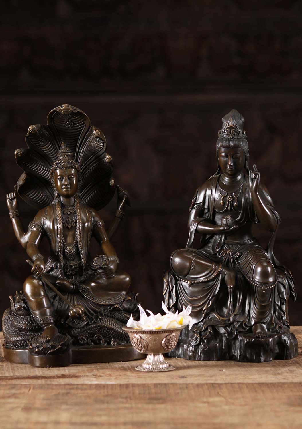 Bronze Vishnu Statue Seated on Anantashesha 12"