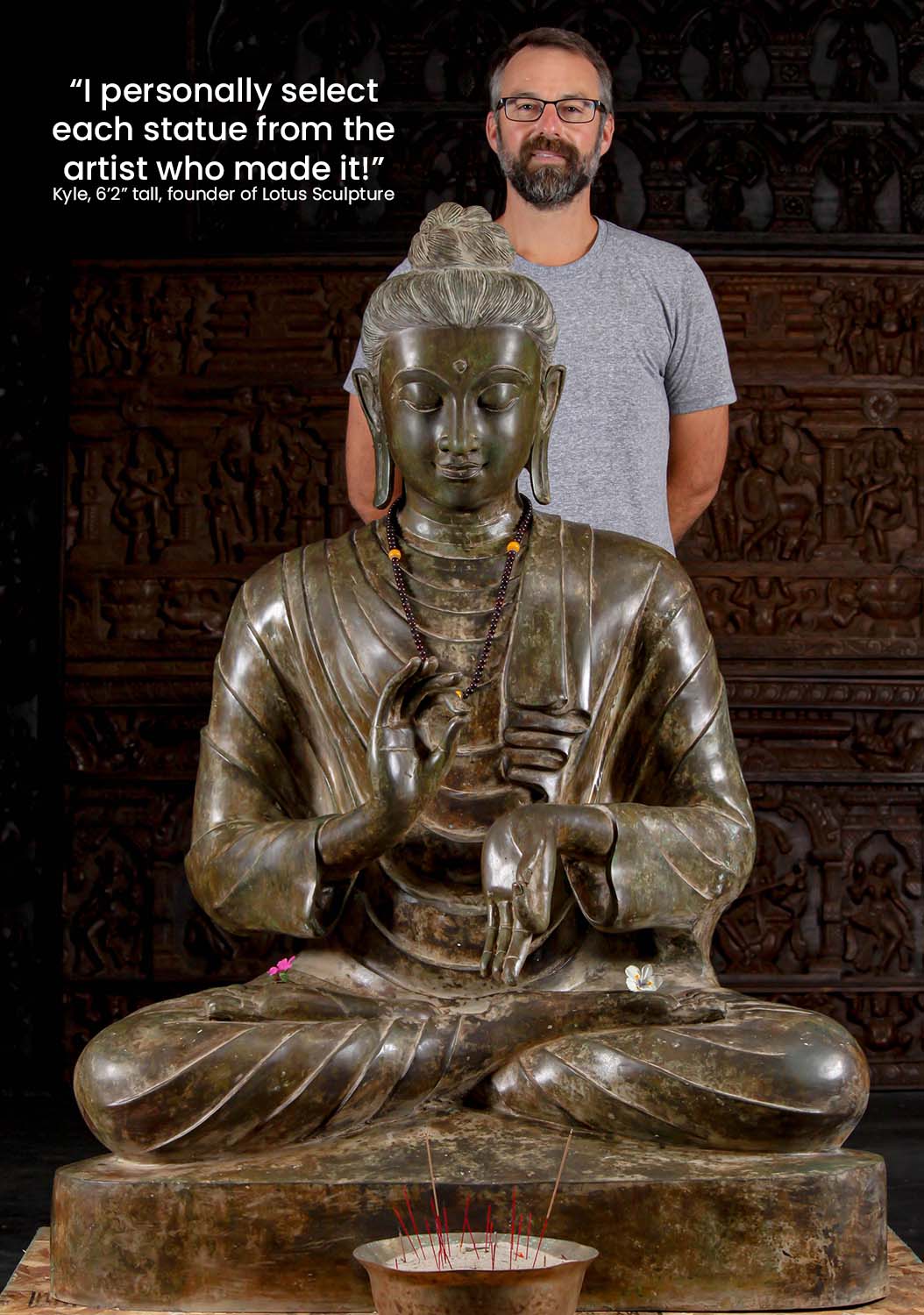 Brass Gandhara Buddha in the Dharmachakra or 'Wheel of Dharma' Mudra with Hair in Bun 57"