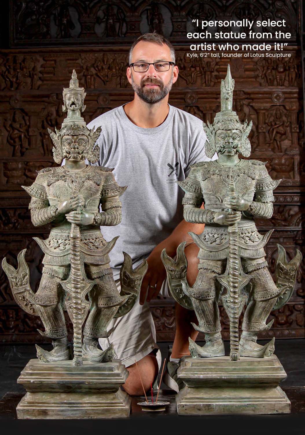 Large Standing Yaksha Temple Guard Statue with Naga Helmet 46"