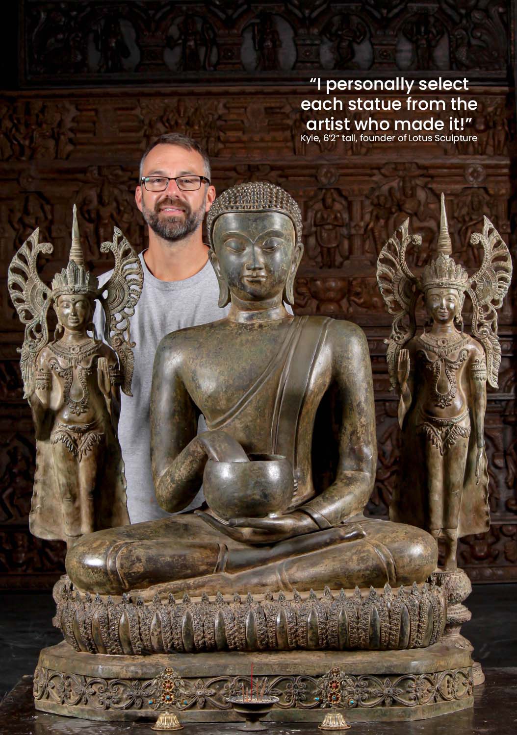 Large Buddha Statue with Hand in Alms Bowl Seated in Half Lotus Pose on Unique Base 43"