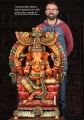 Large Vibrant Neem Wood Carving of Ganesha on Triple Lotus Flower Base with Arch 47"