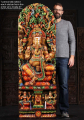 Hand Carved and Hand Painted Large Wood Ganesh Statue with Lakshmi and Saraswati 72"