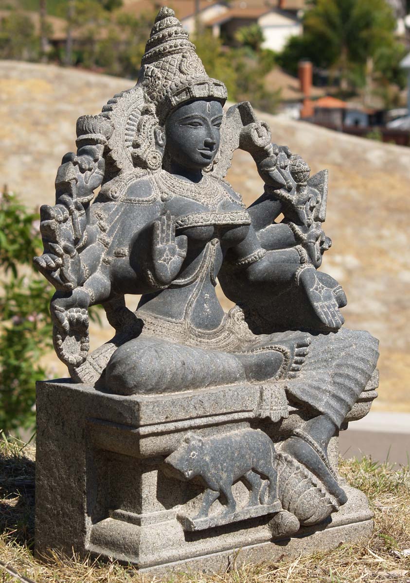 Stone 10 Arm Shakti Statue & Tiger 29"