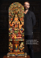 5 Foot Tall Wood Lakshmi Statue Wearing Garlands with 2 Dancing Devadasi 60"