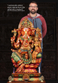 Large Hand Carved Neem Wood Ganesha Seated on Lotus Base with Goddess Lakshmi 49"