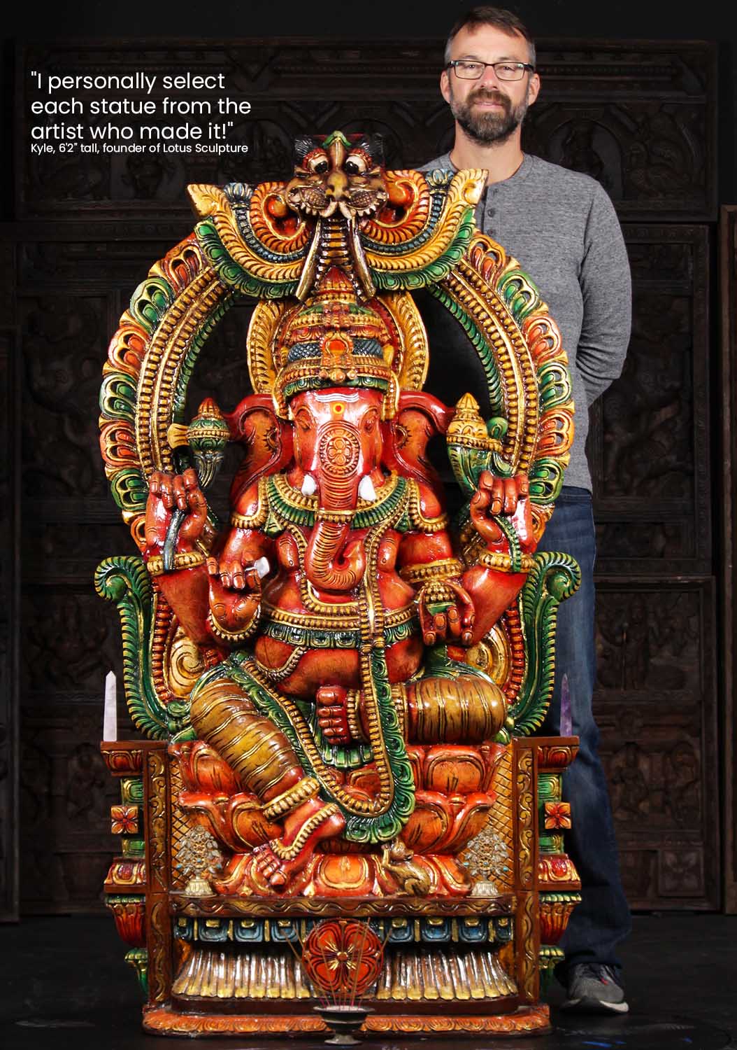 Wood Large Ganesh with Large Arch Statue 62"