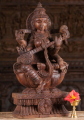 Wood Seated Saraswati Statue with Veena 24"