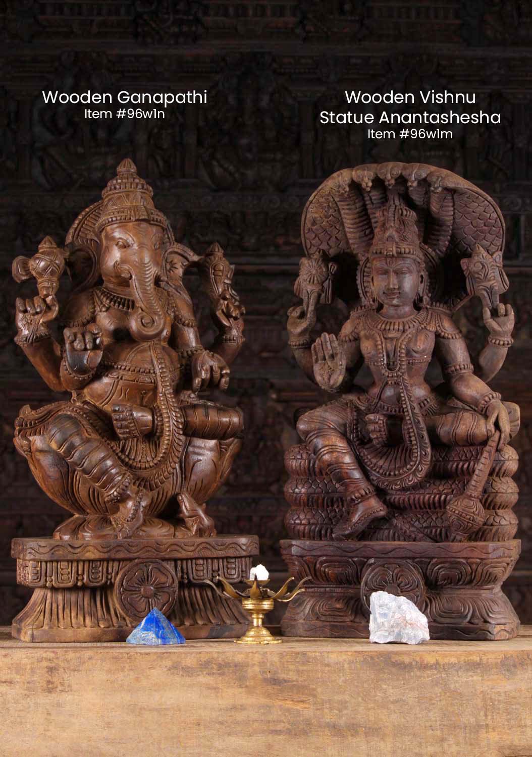 Wooden Vishnu Statue Seated on Anatashesha 24"