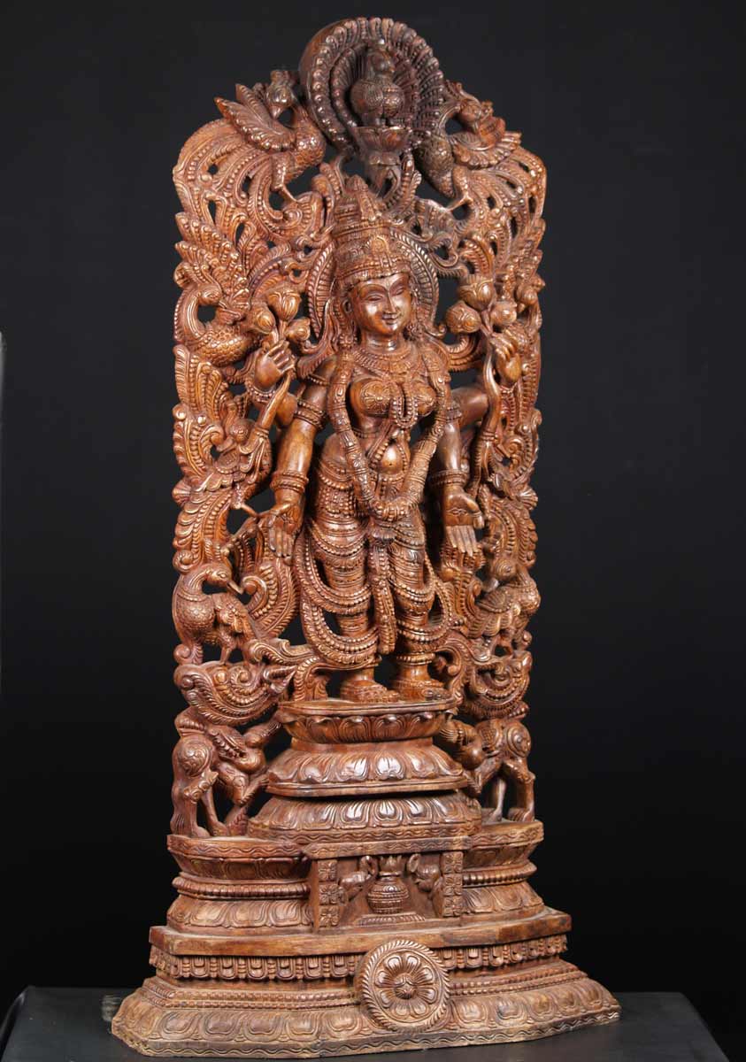 Wooden Stunning Goddess Lakshmi Statue 53"