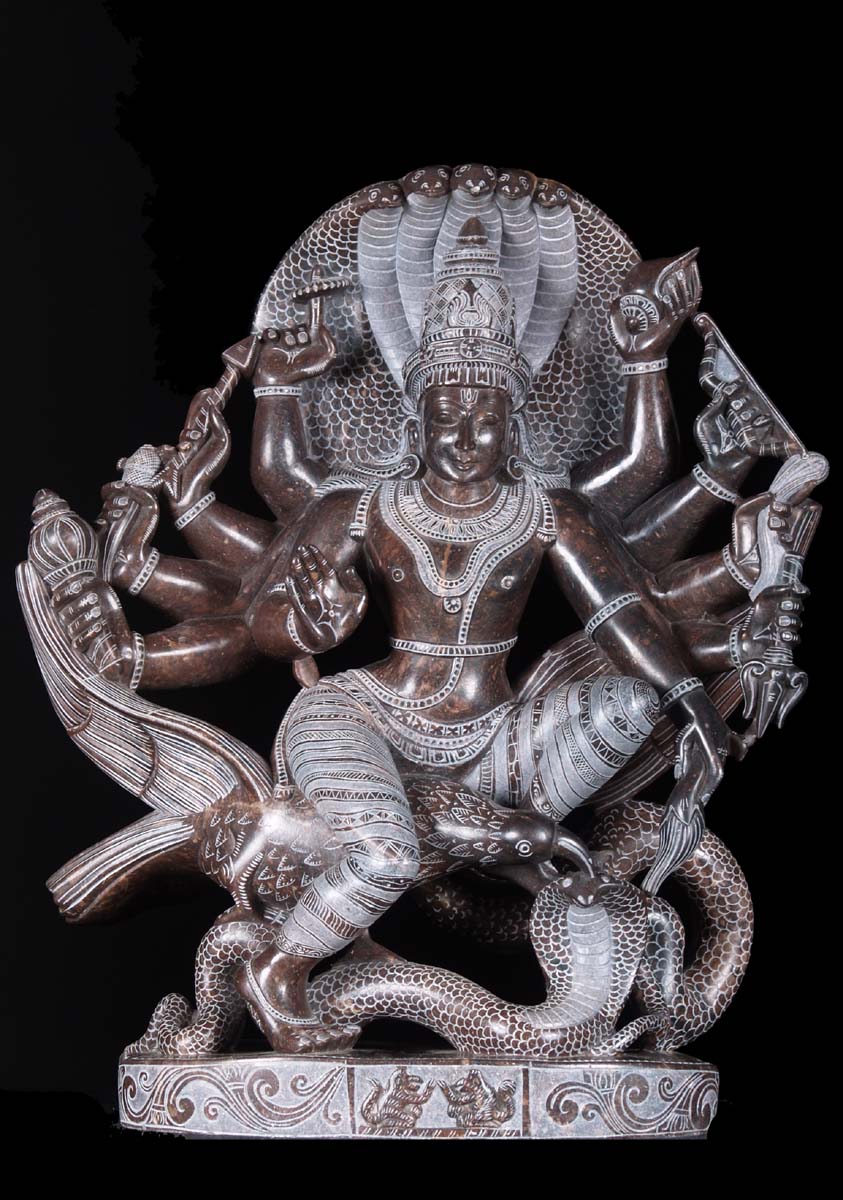 Marble Vishnu on Garuda Statue 19"