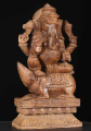 Wood Ganesh Seated on Mooshika 18"