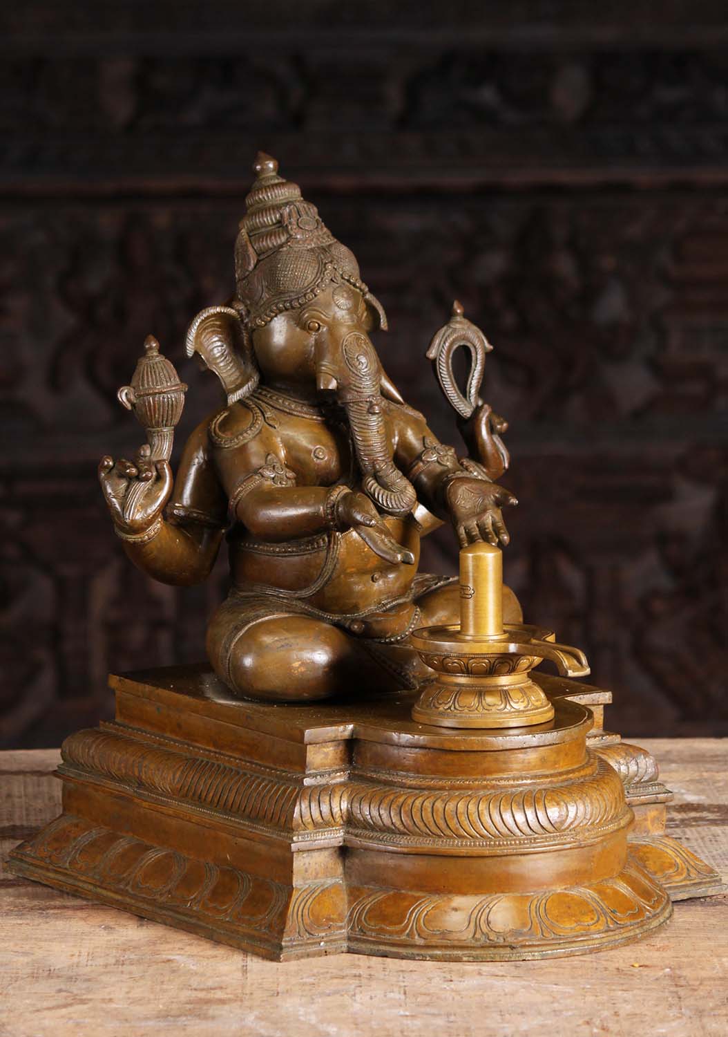 SOLD Bronze Ganesh Performing Shiva Lingam Puja 18