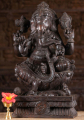 Dark Wood Ganesh with Modak on Lotus Base 24"