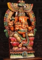 Large Vibrant Neem Wood Carving of Ganesha on Triple Lotus Flower Base with Arch 47"