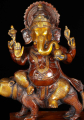 Beautiful Brass Statue of Ganesh Riding His Vehicle, the Large Rat, Mooshika Statue 18"