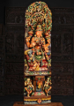 5 Foot Tall Wood Lakshmi Statue Wearing Garlands with 2 Dancing Devadasi 60"