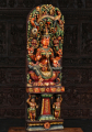 Hand Carved Wood Goddess Lakshmi Sculpture Seated on Lotus Base with 2 Gana on Base 48"