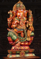 Large Hand Carved Neem Wood Ganesha Seated on Lotus Base with Goddess Lakshmi 49"