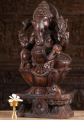 Wood Ganesh Seated on Double Lotus Base 24"
