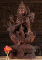 Wood Seated Saraswati Statue with Veena 24"