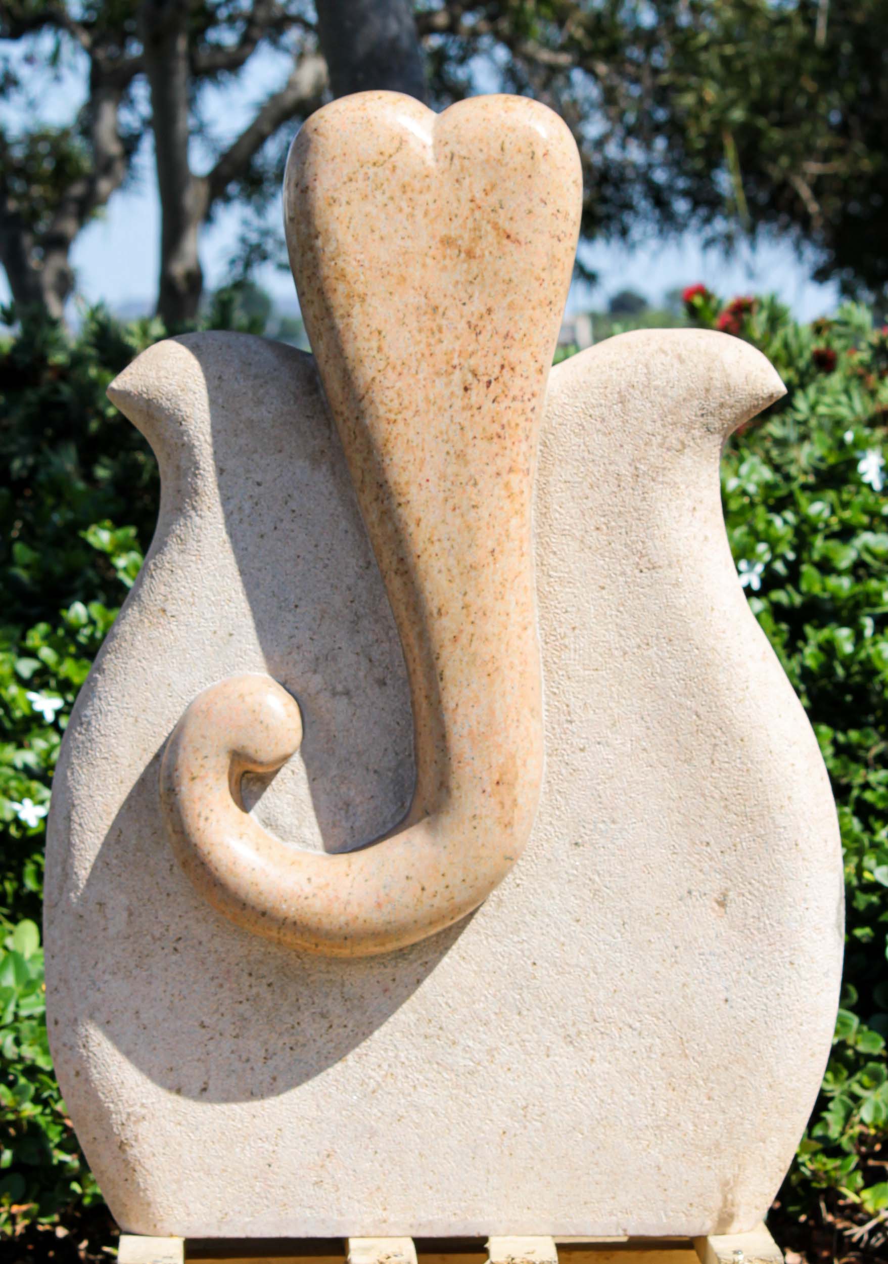 Modern Abstract Ganesh Sculpture Hand Carved from One Block of Stunning Shiva Gold Granite 36"